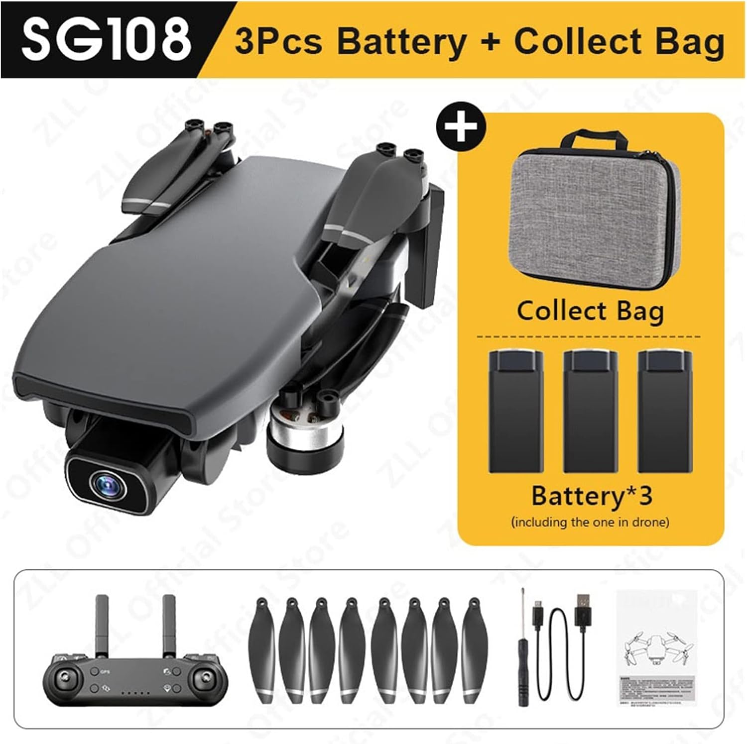 Foldable Drone Quadcopter Two- Gimbal Camera Drone GPS 5G WiFi 4K Mini Quadrocopter Professional Brushless Motor Dual Cam RC Drone (Color : Black 2B Bag Size : 1) (Black 3B Bag 1)