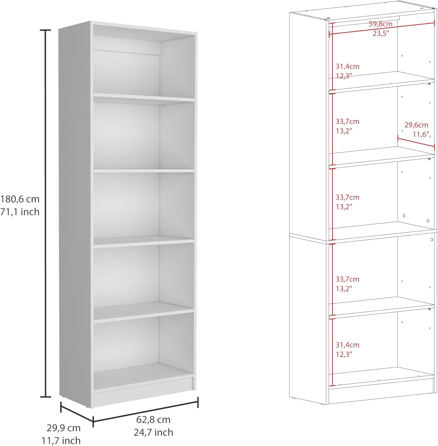 Tuhome Kenyon Tall 5-Shelf Wide Bookcase Set of 2 White
