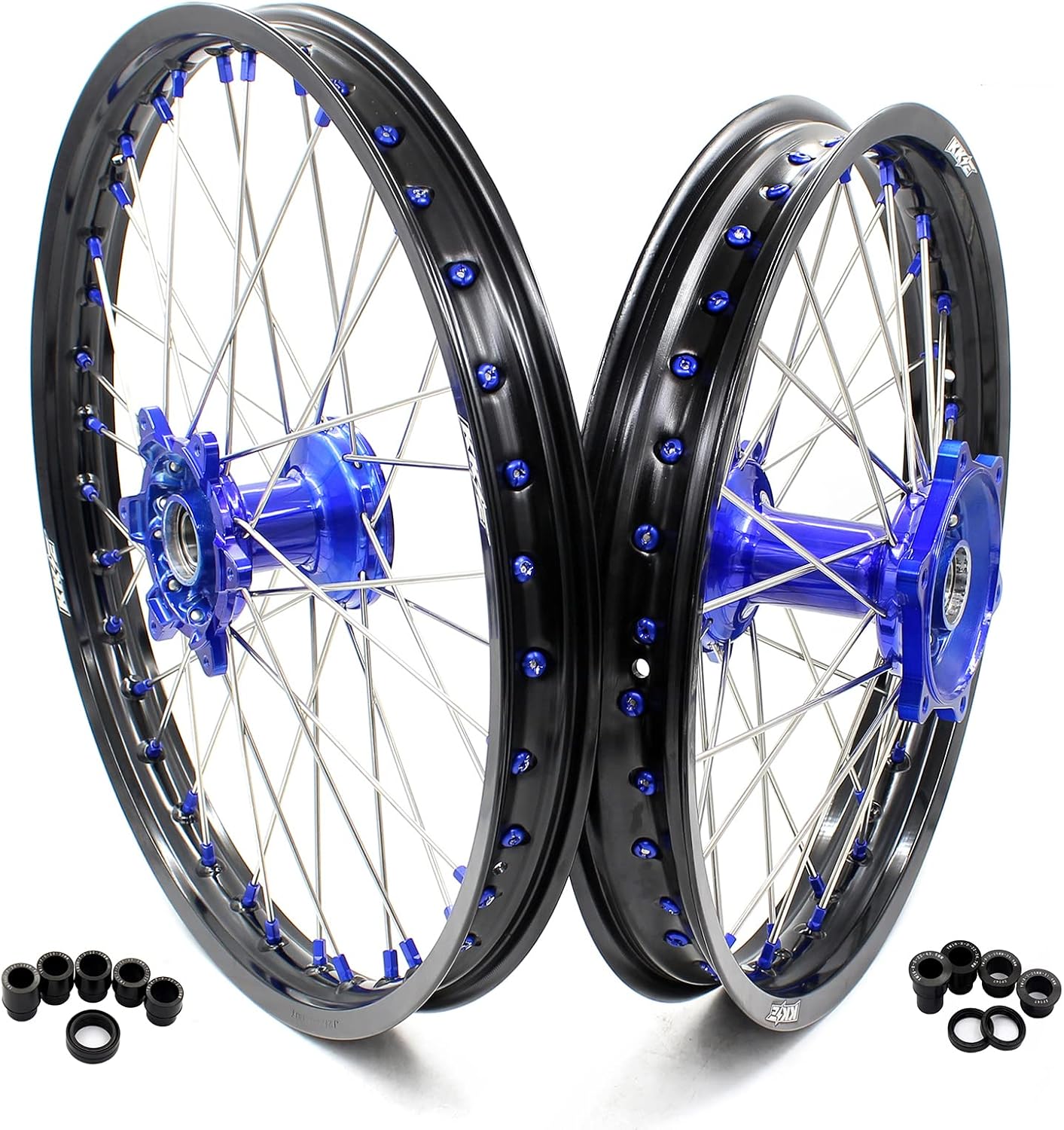 KKE 1.6 * 21/2.15 * 19 MX Casting Off-road Dirt Bike Wheels Compatible with YAMAHA YZ125 YZ250 1999-2026 YZ250F YZ450F 2003-2026 YZ250X YZ250FX WR250F WR450F Blue Nipple