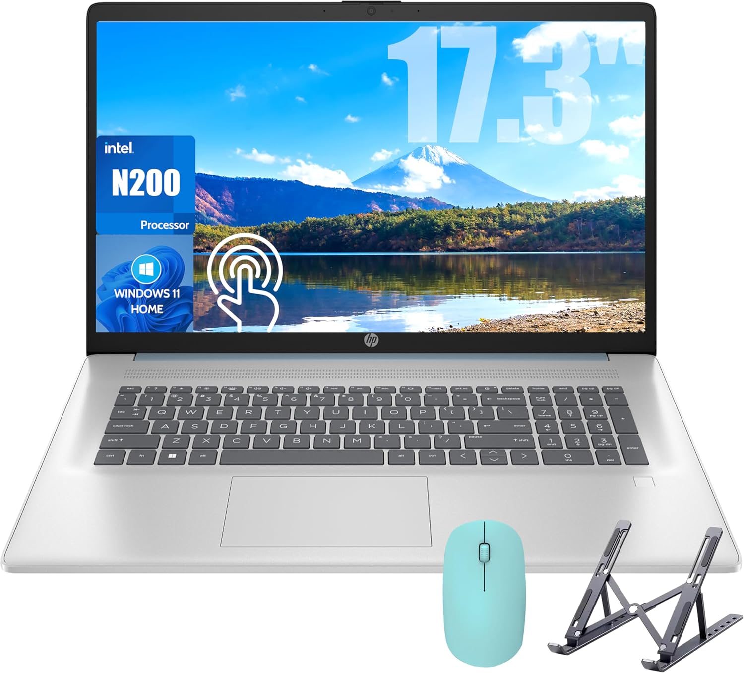 HP 17 Laptop, 17.3'' Touchscreen Display, Intel Quad-Core N200 Processor, 16GB RAM, 512GB SSD+128GB SSD, Webcam, Number Keypad, Windows 11 Home, Fatcayes Accessory, Blue (Renewed)