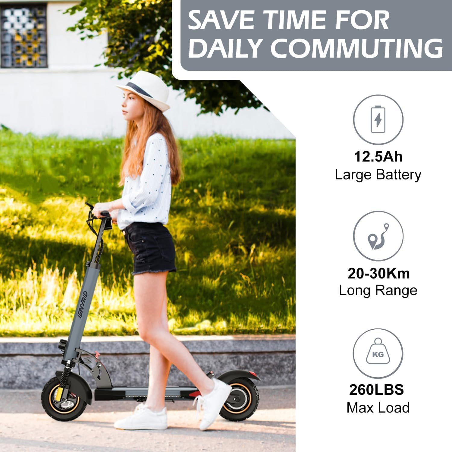 Electric Scooter Adults, 800W Motor & 28MPH Portable Folding Commuting Eletric Scooter, Up to 25 Miles Range, 10