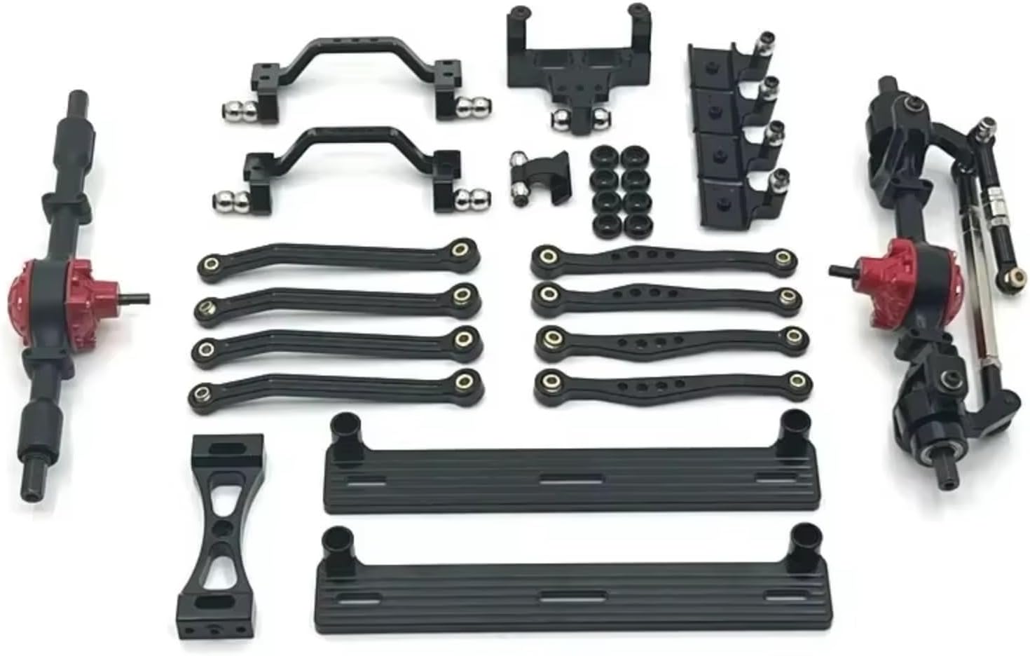 for Wpl C64 C64-1 1/16 Metal Front and Rear Axle for Chassis Link Rod Pull Rod Mount Side Pedal Shock Mount Set RC Car Upgrade Parts Replacement RC Car Upgrade Part(Black)