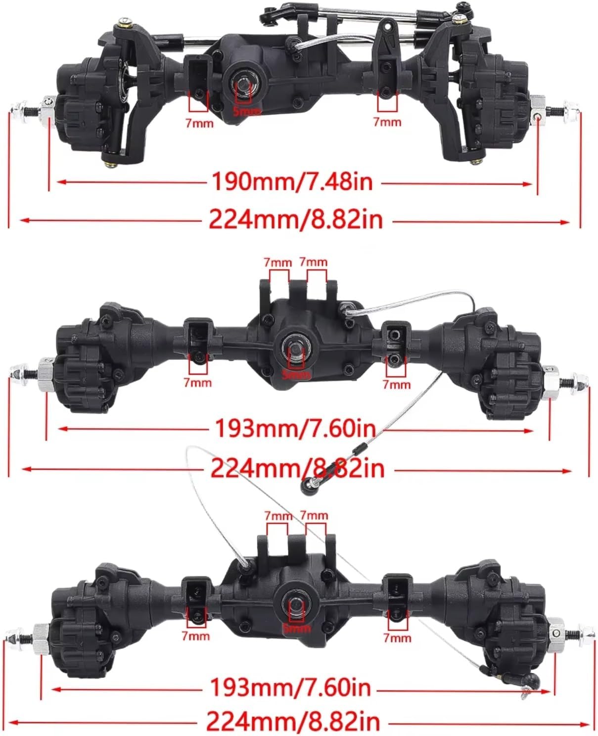 Rc Front Rear Axle for TRX-4 6WD 1:10 RC Crawler Complete Front Middle Rear Differential Portal Axle with T-Lock High Ground Clearance(Front Middle Rear)