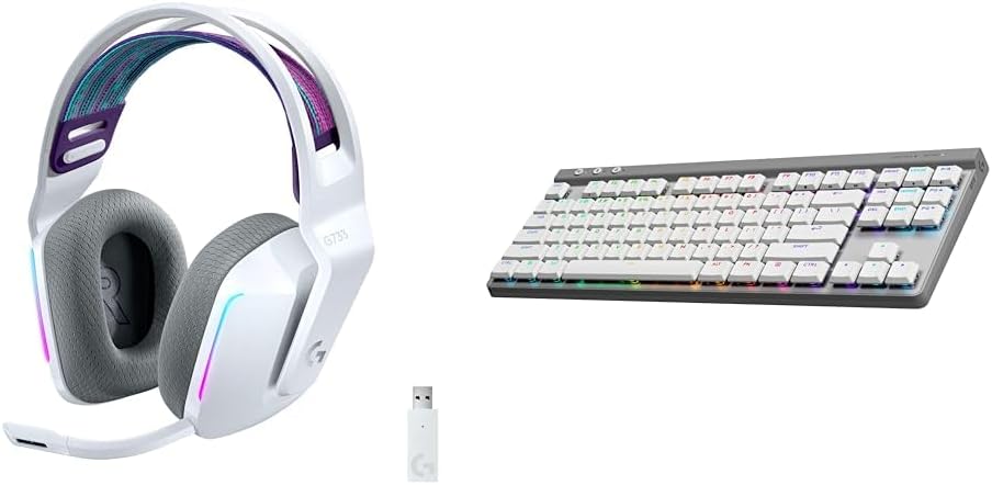 Logitech G733 Wireless Gaming Headset (White) + G515 TKL Wireless Gaming Keyboard (Tactile, White) Bundle