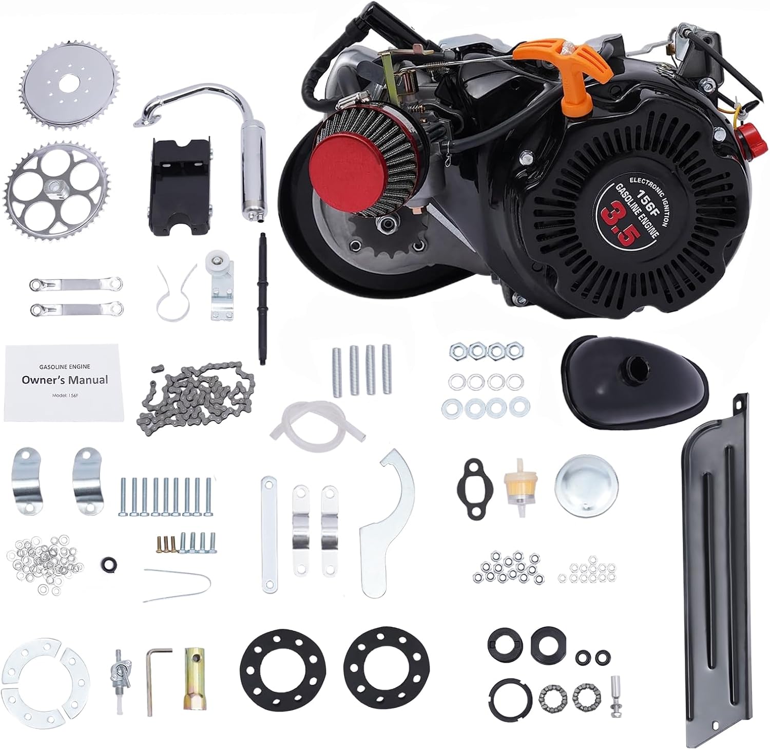 100CC 4-Stroke Bicycle Engine Kit, Bicycle Gasoline Engine Motor Scooter Kit, Single Cylinder Gas Petrol Motorized Bike Engine Belt Drive Bike Bicycle Scooter Conversion Kit