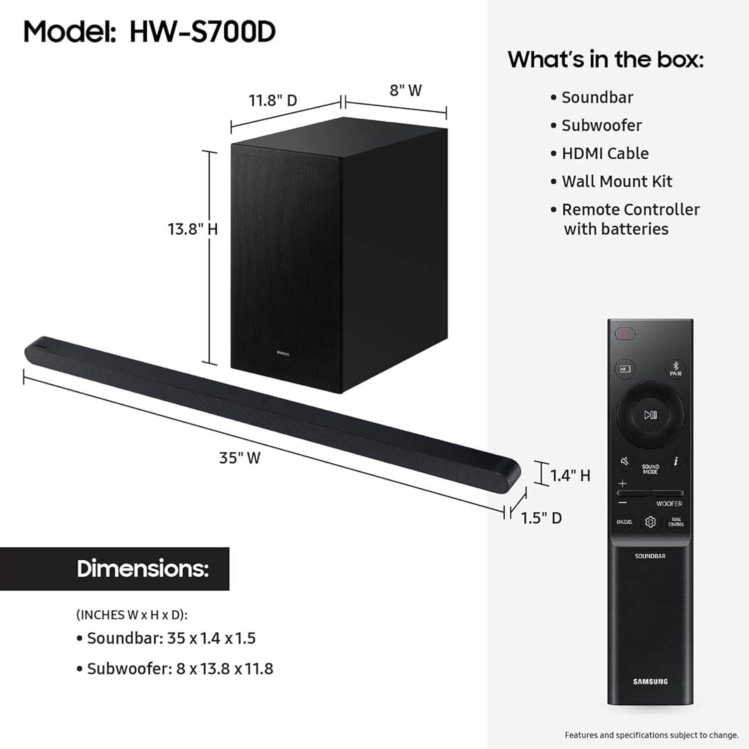 Samsung S700D 3.1ch Soundbar w/Wireless Dolby Atmos Audio