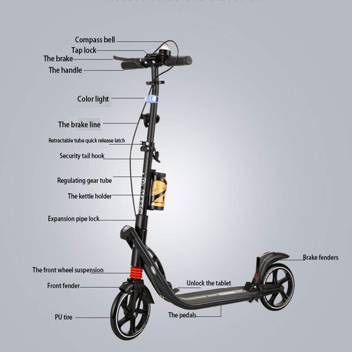 Foldabing Kick Scooters for Adults, Scooter for Teens Height Adjustable-Big Wheel Scooter City Scooter with PU Wheel for Boys&Girls