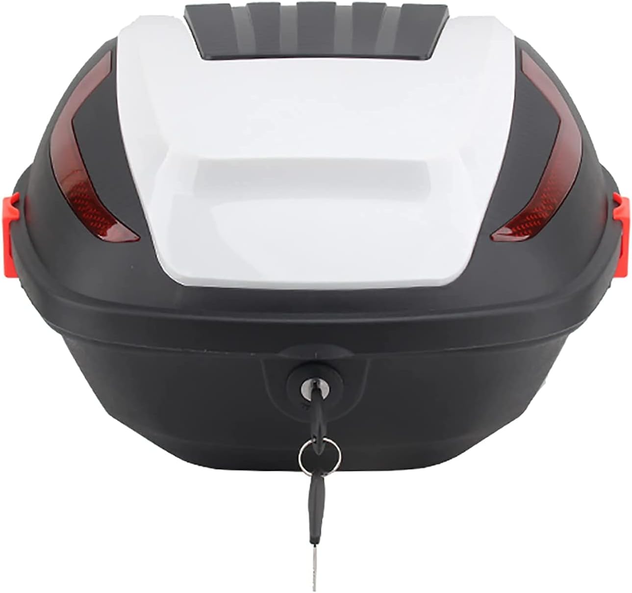 Universal Motorcycle Tour Tail Box Scooter Trunk Luggage Top Lock Storage Carrier Case w/Soft backrest and Mounting Hardware - Helmet Storage Box (Color : Red) (White)