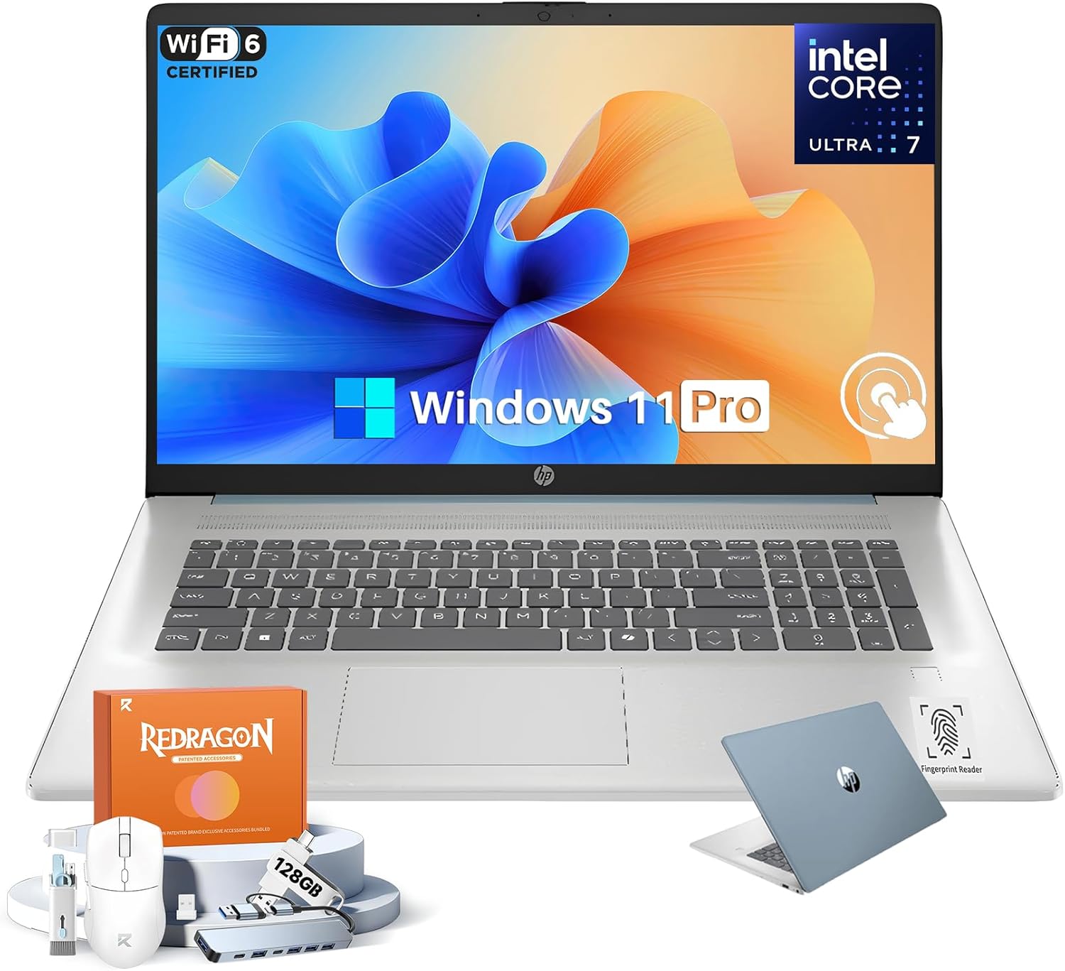 HP 17.3 inch Touchscreen Laptop, Intel Ultra 7 255U with Intel AI Boost (12 NPU Tops), 32 GB DDR5, 1 TB SSD, HD+ 250 nit Display, Copilot AI, Backlit KB, Long Battery, Windows11 Pro, w/Accessories