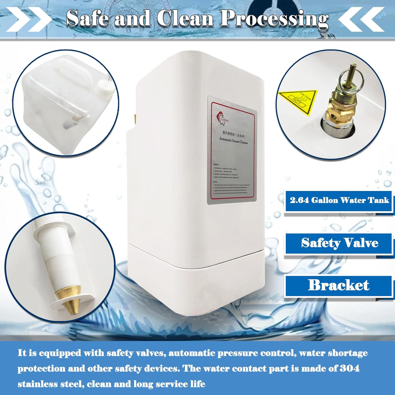 EQCOTWEA Jewelry Steam Cleaner Machine Professional Small Jewelry Steam Cleaner Automatic Steam Cleaning Machine High Temperature and High Pressure Steamer 5L Capacity 3000W 220V