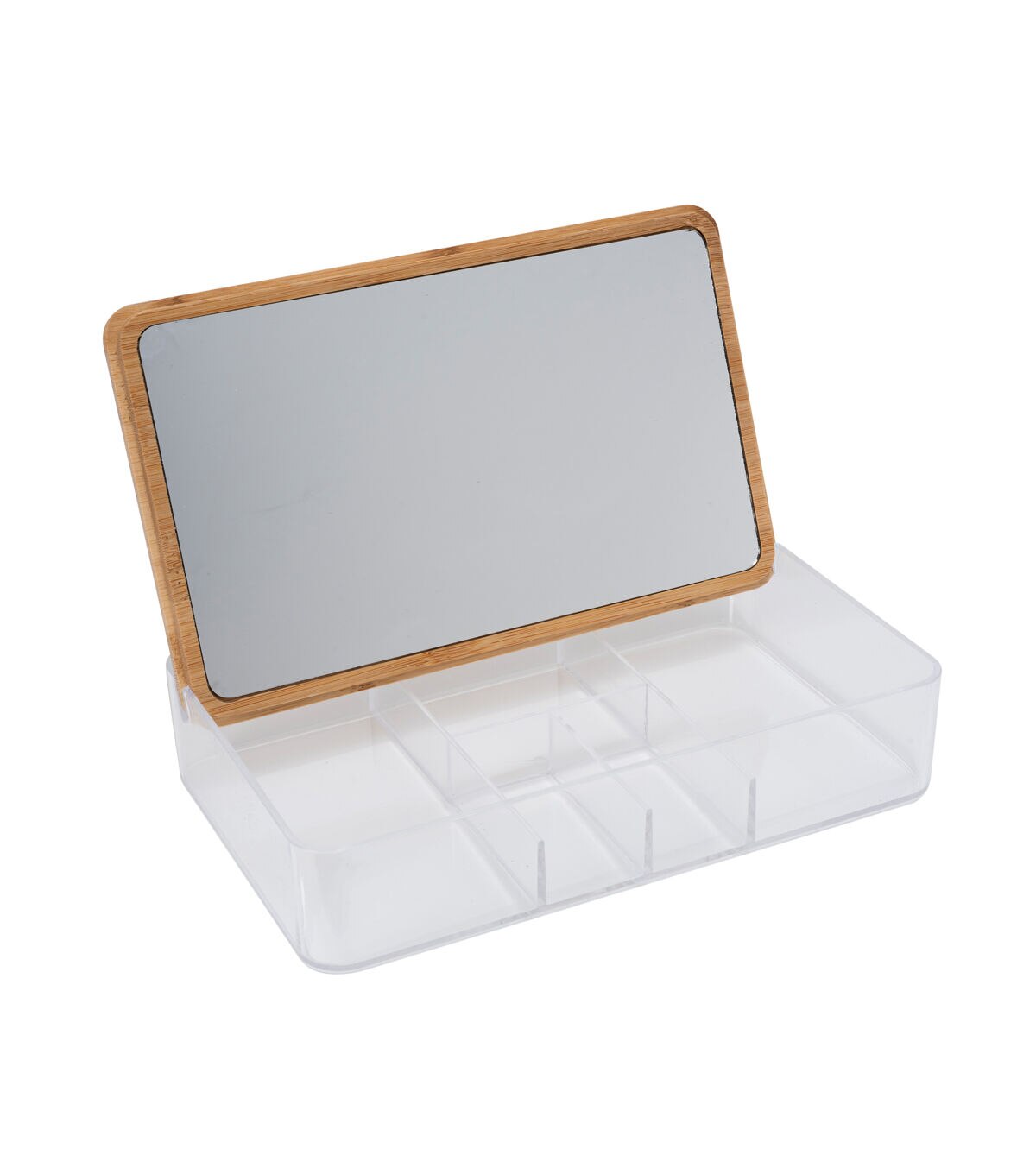 Simplify 9 Clear 5 Compartment Organizer With Bamboo Lid & Mirror