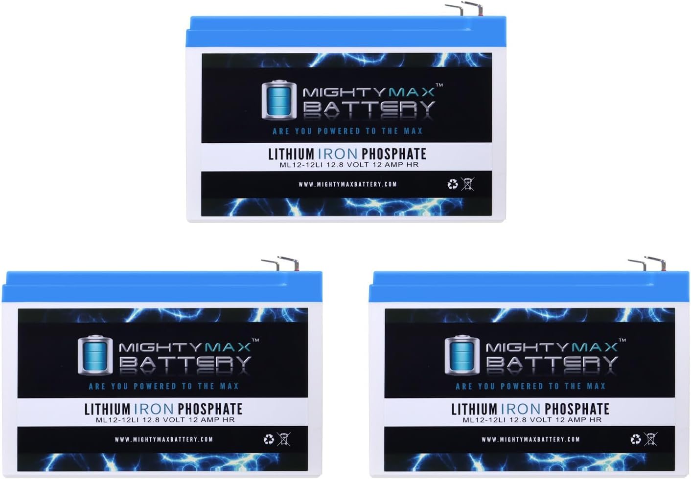 Mighty Max Battery 12V 12Ah Lithium Replacement Battery Compatible with Sup Cycles Scooter Super Turbo 800-Elite - 3 Pack