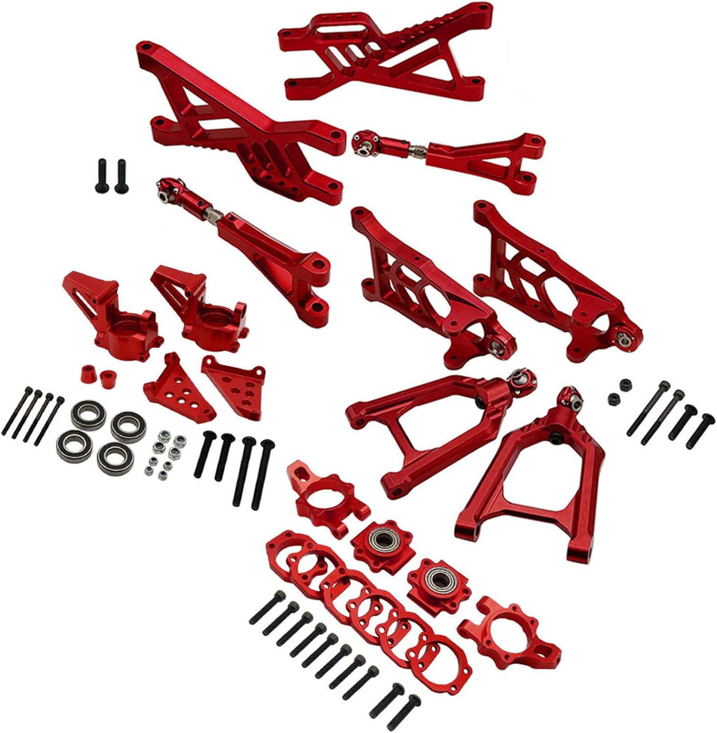 RC Car Front Rear Wheel Hub Carrier and Suspension Arm Kit,CNC Metal Parts for 1/5 HPI ROFUN ROVAN KM Baja 5B 5T 5SC (Red)