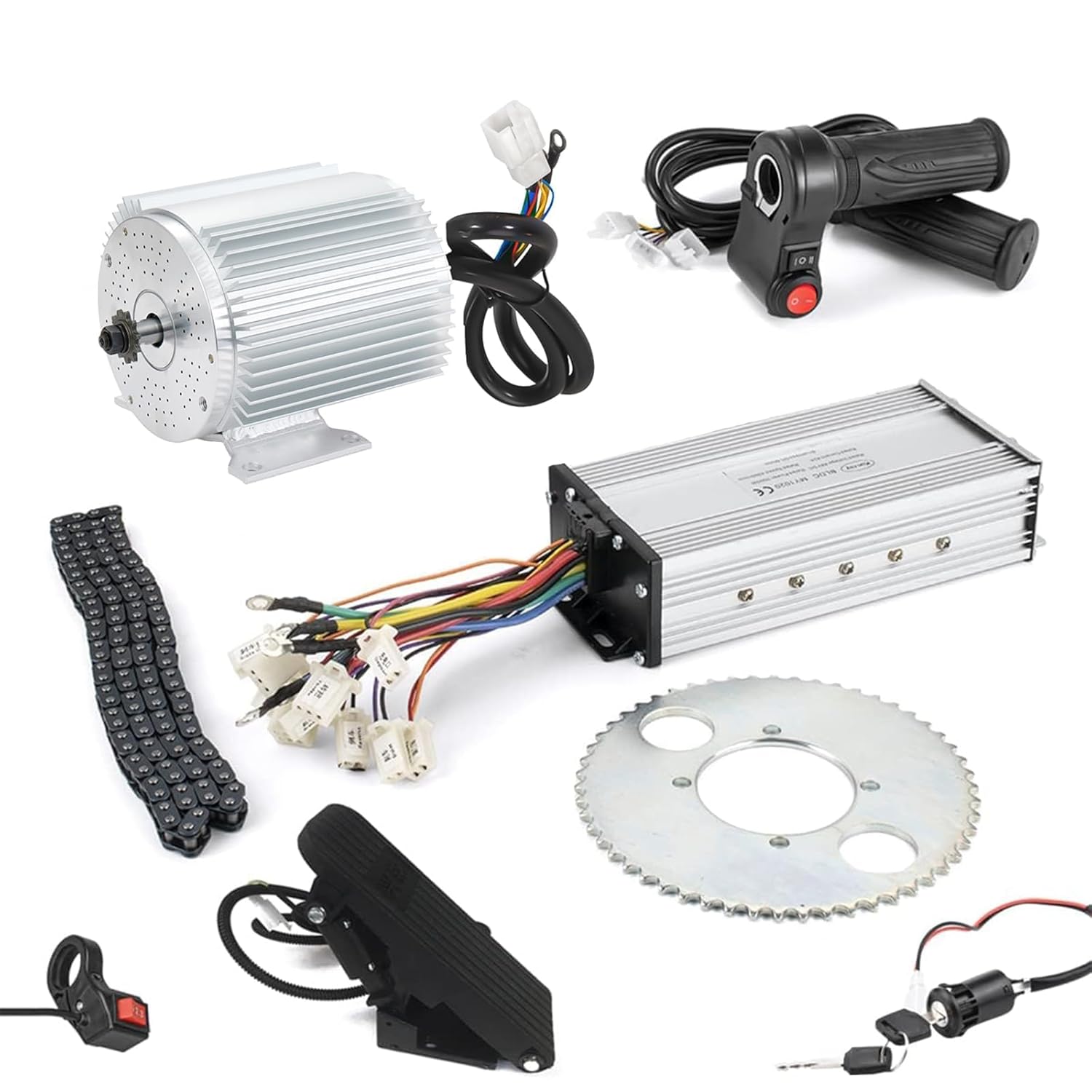 Electric Motor 1600W 48V Go Kart Electric Motor Kit with Throttle 33A Speed Controller BLDC ATV Kits Scooter Motorcycle Engine Scooter Chain T8F