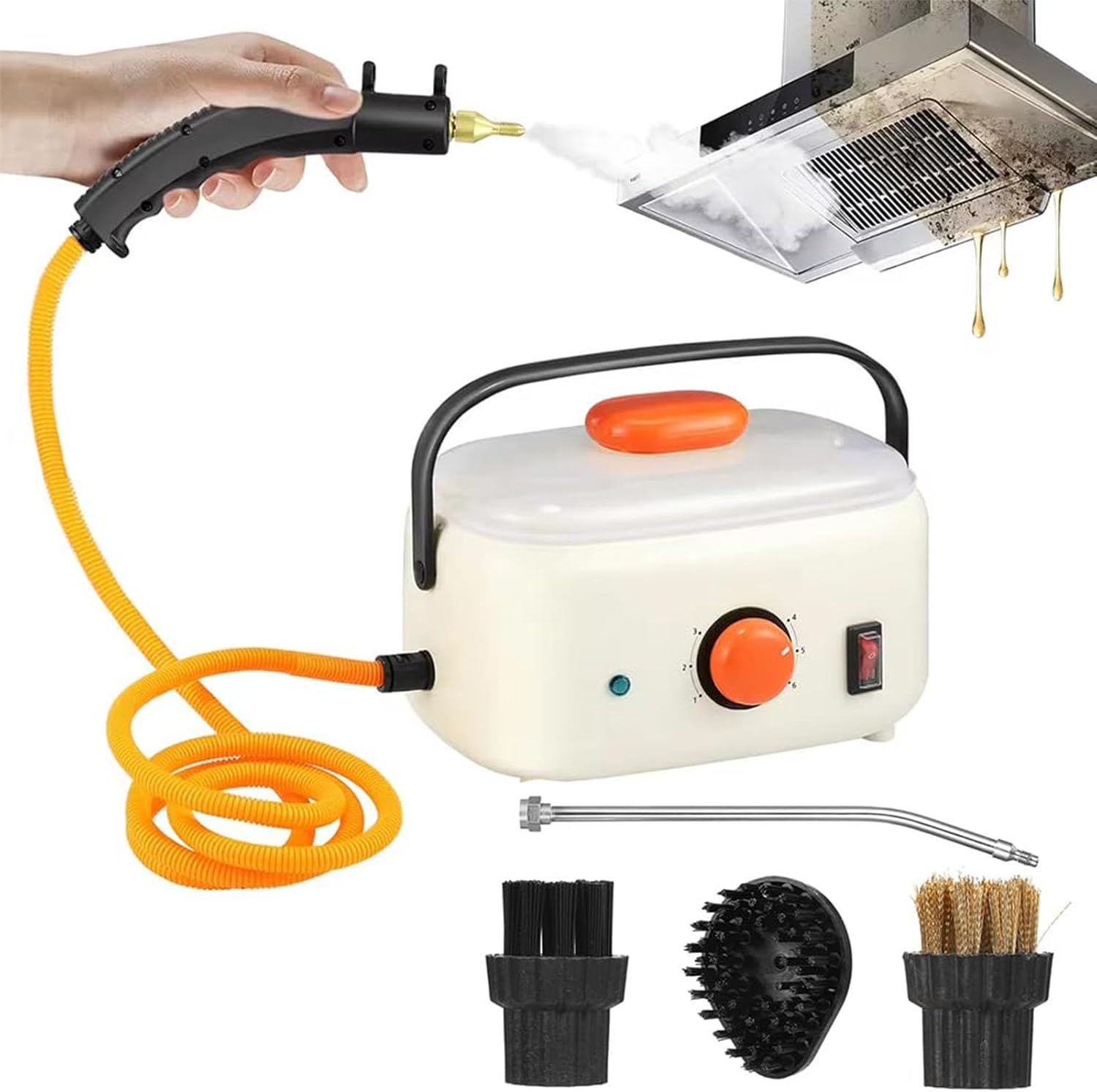 High Pressure Handheld Steam Cleaner, 2500W Portable Steamer with 1.2L Capacity, 4 Accessories, 6 Adjustable Levels, Ideal for Car, Carpet, Kitchen, and Bathroom Use