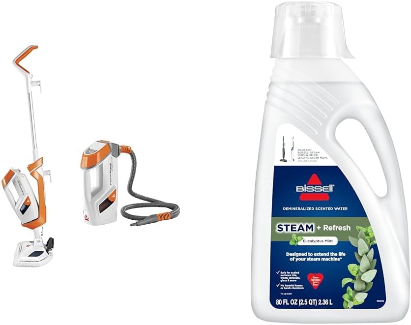 Bissell PowerFresh Lift-Off Pet Steam Mop, Steamer, Tile, Bathroom, Hard Wood Floor Cleaner, 1544A, Orange + Eucalyptus Mint Steam Water, 80 oz, 1392F