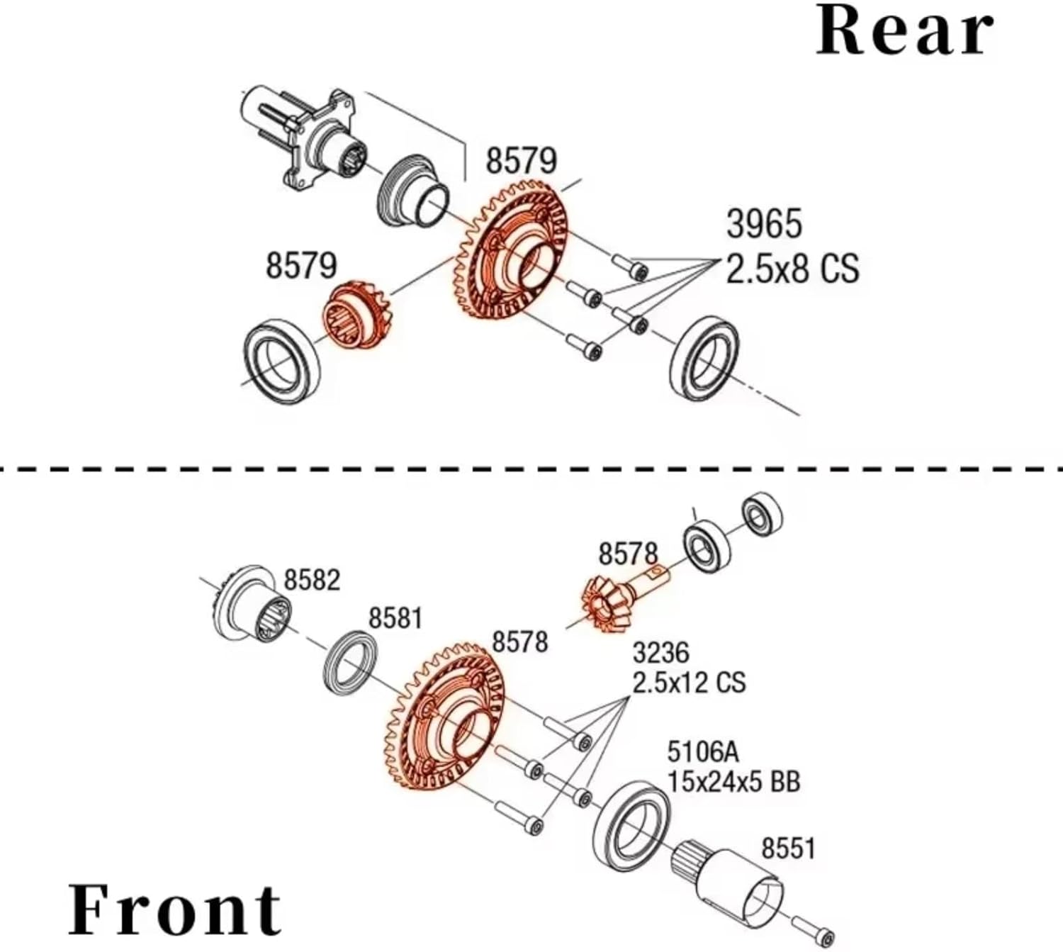 RC Car Upgrade Part for Traxxas for UDR for Unlimited for Desert for Racer 1/7 40CR Steel Differential Gear Output Gears Set 8578 8579 RC Car Parts Accessories(Rear and Front)