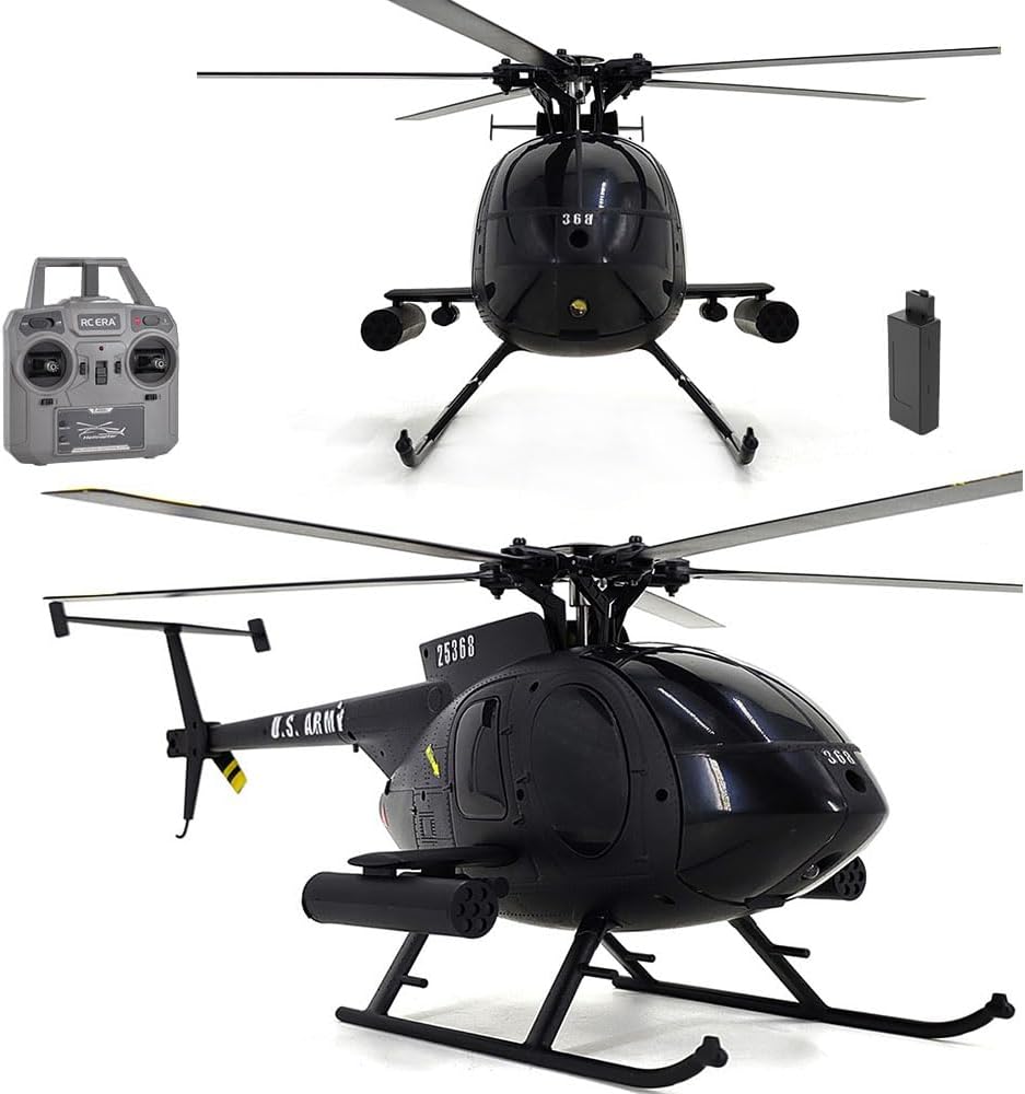 Matte Black MD500 Remote Control Helicopter Aircraft 4CH RC Heli Single Rotor No Ailerons Fall Resistant Maintain Altitude Hover RTF US 335MM