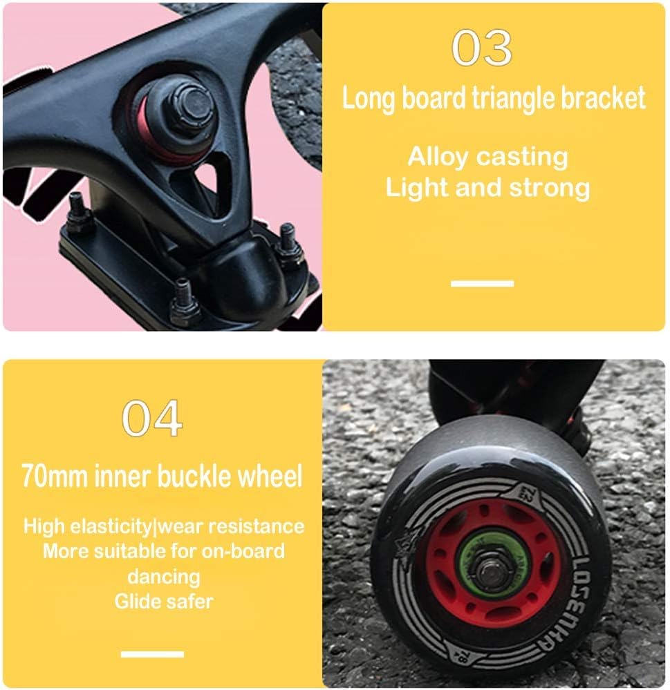 Longboard Double Kick Skateboard Dancing Cruiser Maple Complete Board 107×23cm Drop-Through Freeride Skating Cruiser Boards High-Speed ABEC-9 Bearings for Youths Adults Kids Beginners (D)