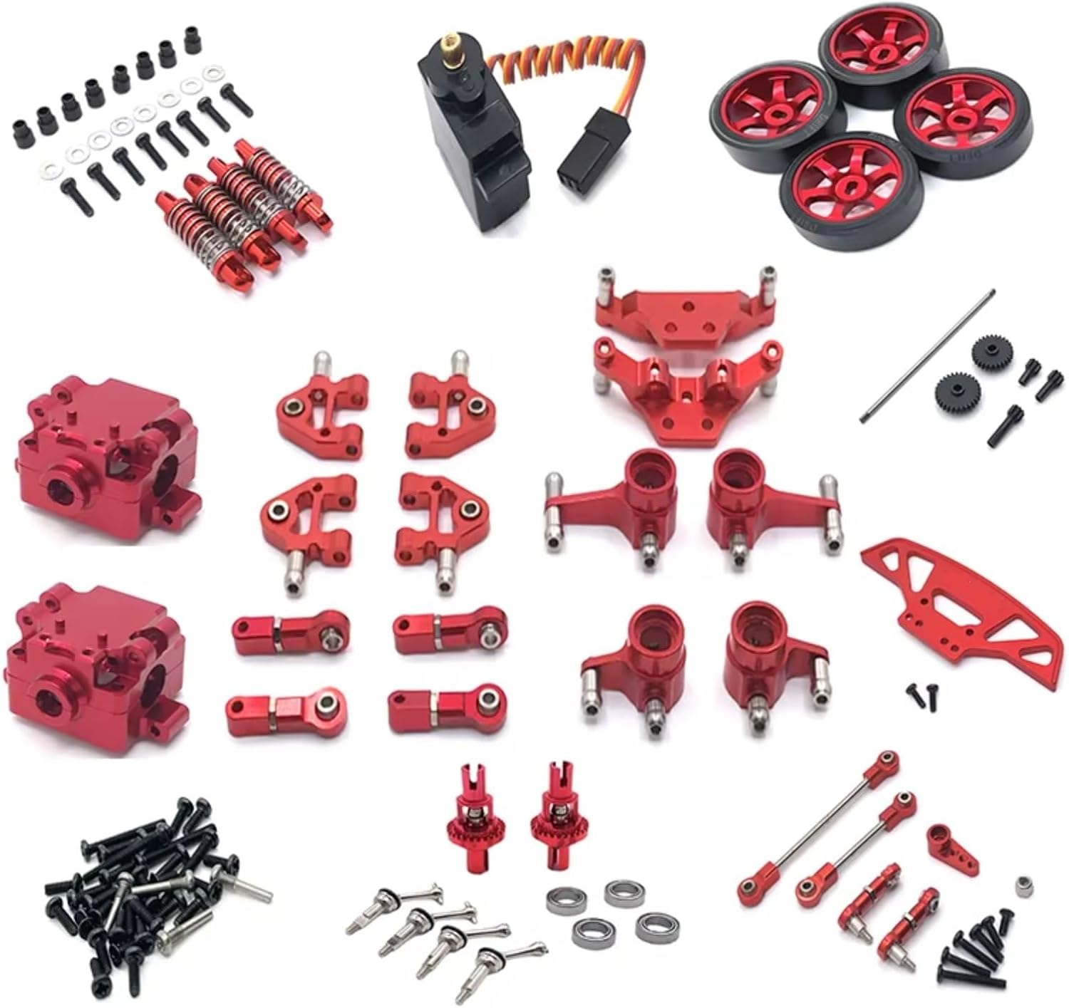 for WLtoys 1/28 284131 K969 K979 K989 K999 P929 P939 Metal Upgrade Parts Gearbox Servo Link 18 Pack RC Car Replacement Accessories RC Car Parts(Red)