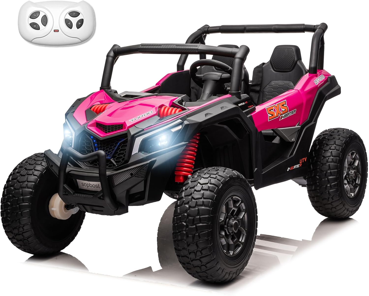 XXXL 24V 2-Seater Ride on Toys for Big Kids 4WD Ride on Truck with Music Panel, Battery Powered Electric Vehicle Car with Remote Control, EVA Tires & 2 Profession Shock Absorbers, Pink