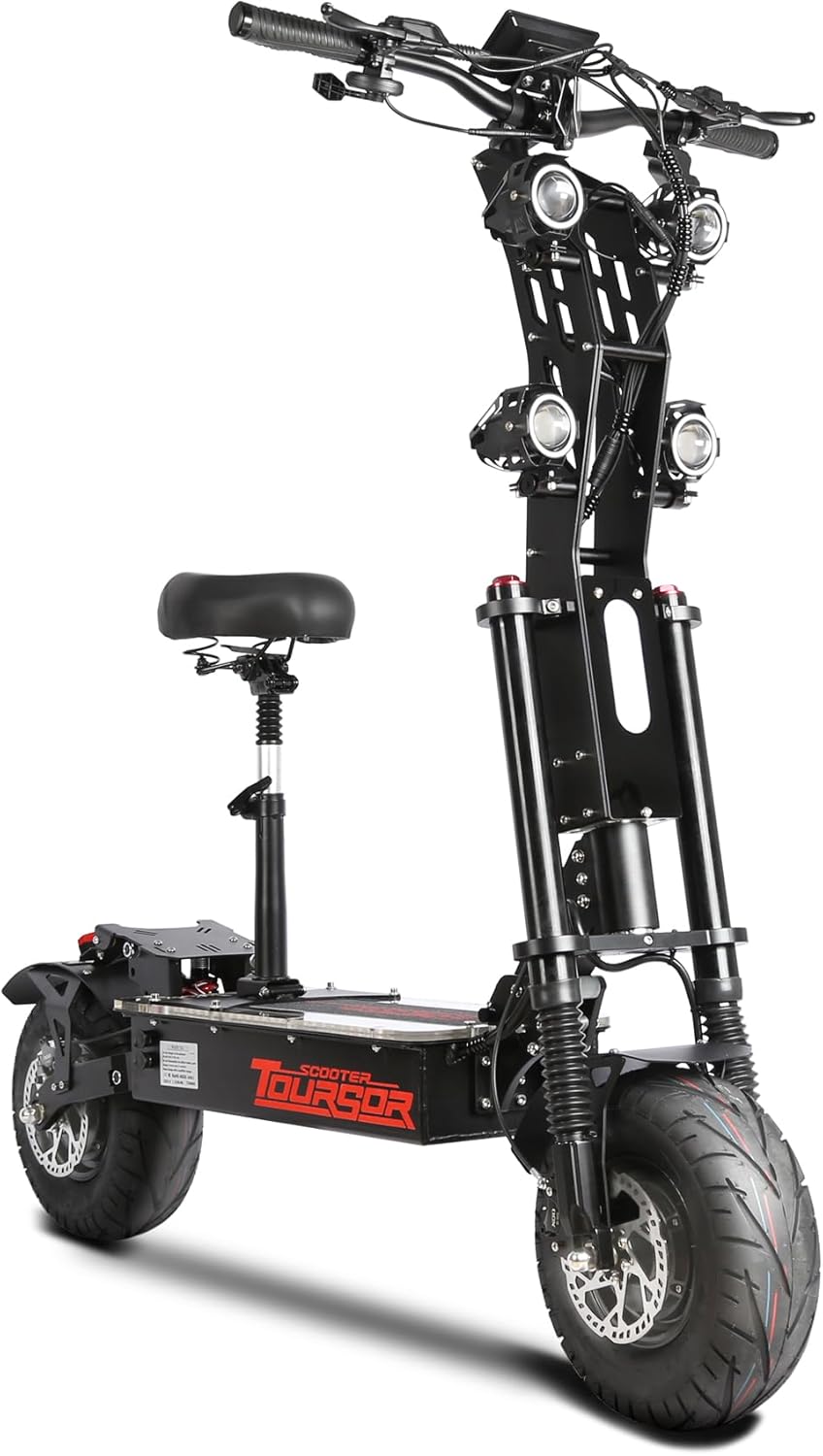 Foldable Electric Scooter with Seat, High Power 10,000W Dual Motor 60V 50A Extra Long Range, 13