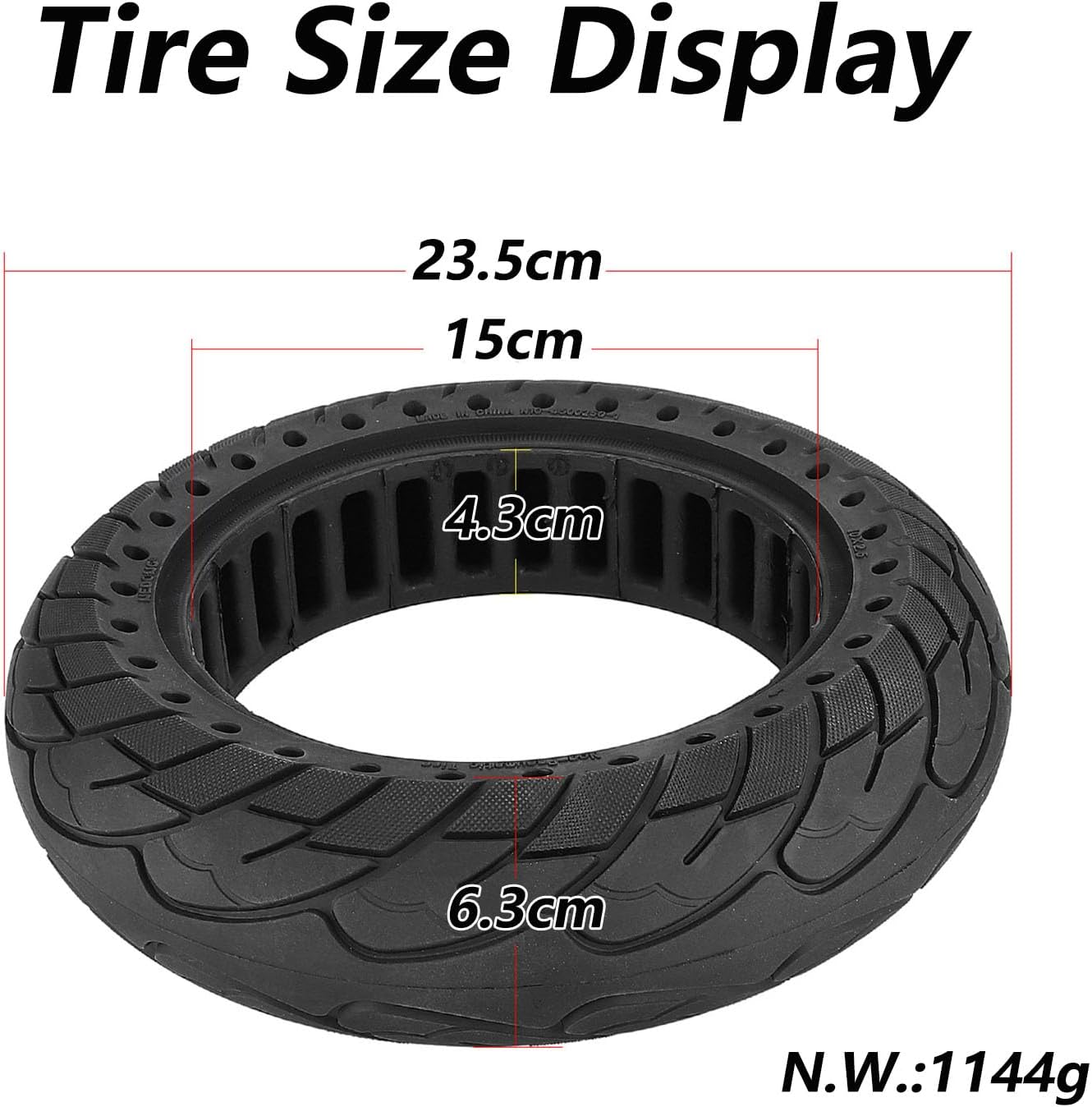 60/70-6.5 Scooter Tire Solid 10 x 2.5 Electric Scooter Replacement Tire 10 inch Electric Rubber Tubeless Scooter Wheels for 10 x 2.5 Front Rear Replacement Solid Tires,1pcs