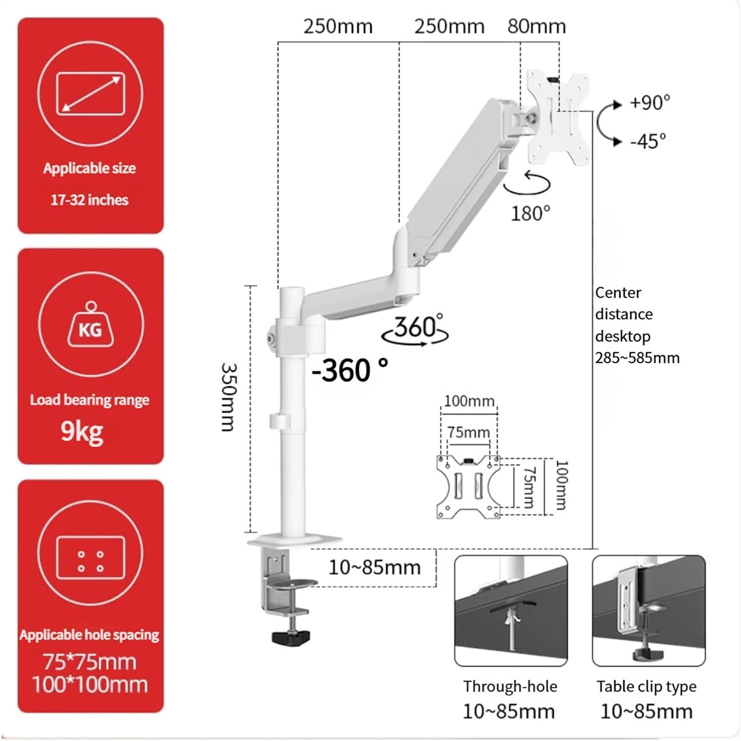 Monitor Stand Single Monitor Stand for 14-32 Inch Screen Height Adjustable Monitor Arm Computer Desk Stand