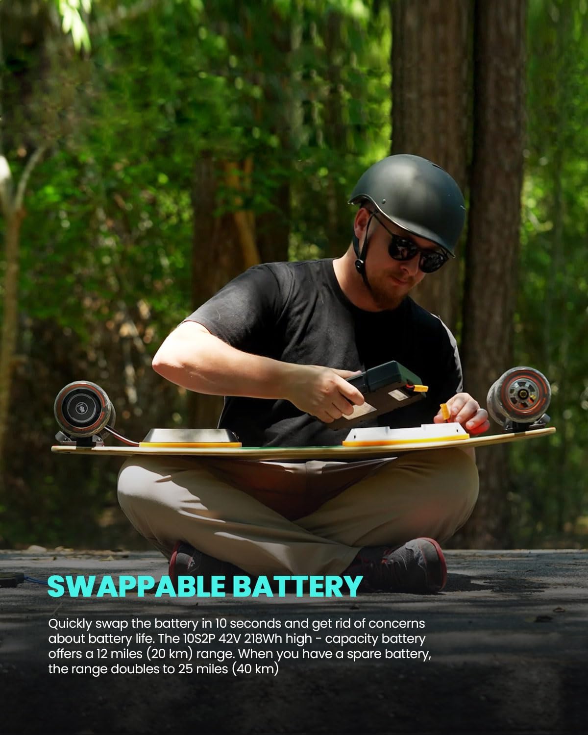 Electric Skateboard with Remote, Max 600W×2 Hub-Motors, Swappable Battery, Up to 28 MPH, 12–25 Miles Range, 4 Speed Modes, Electric Longboard for Adults & Beginners (Flamo / S3 / Pixel Series)