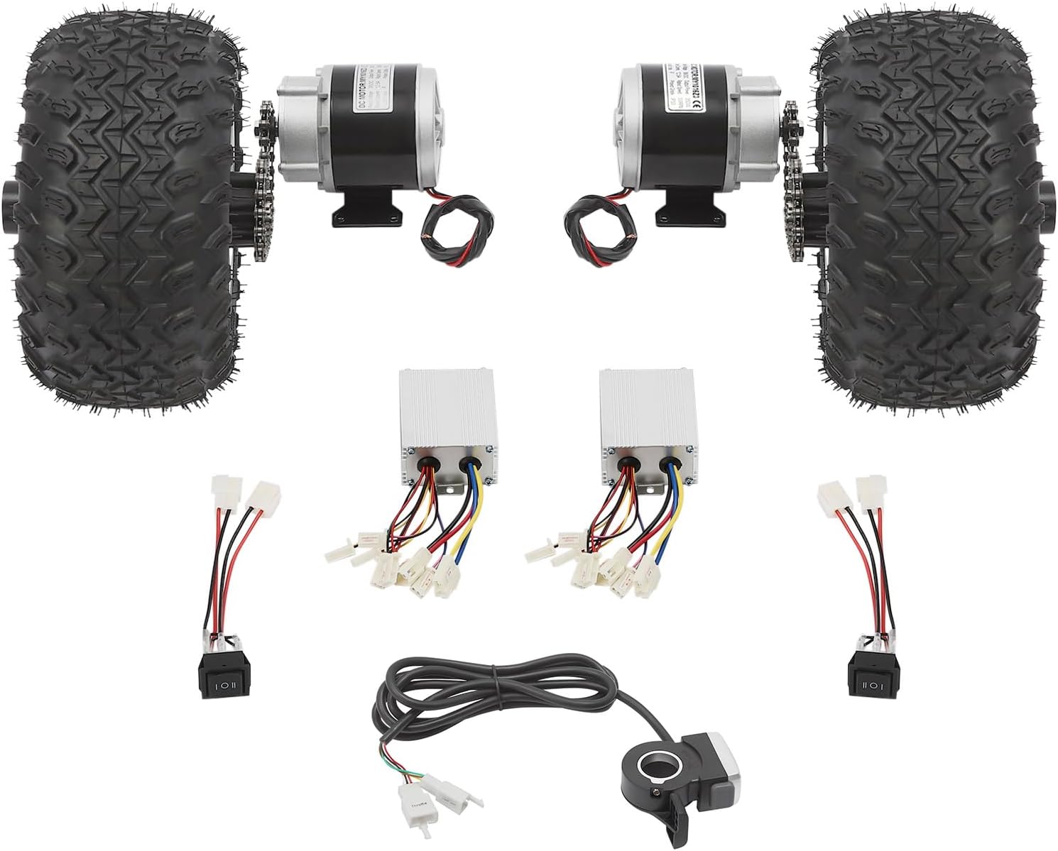 10 Inch Motor Drive Air Wheel Conversion Kit, 36v 350w Double Wheel Set for Electrical Beach Scooter, 2* Go-karts Engines with Thumb Throttle Reverse Switch Kit