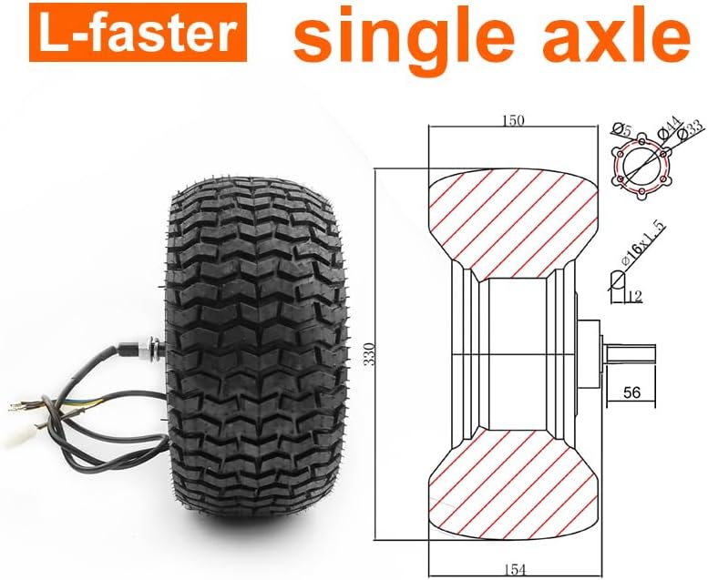 Low Speed Big Torque 500W 13 Inch 13x6.5-6 Tire Scooter Brushless Gear Hub Motor Wheel For Scooter Cart (single axle, 48V 500W)