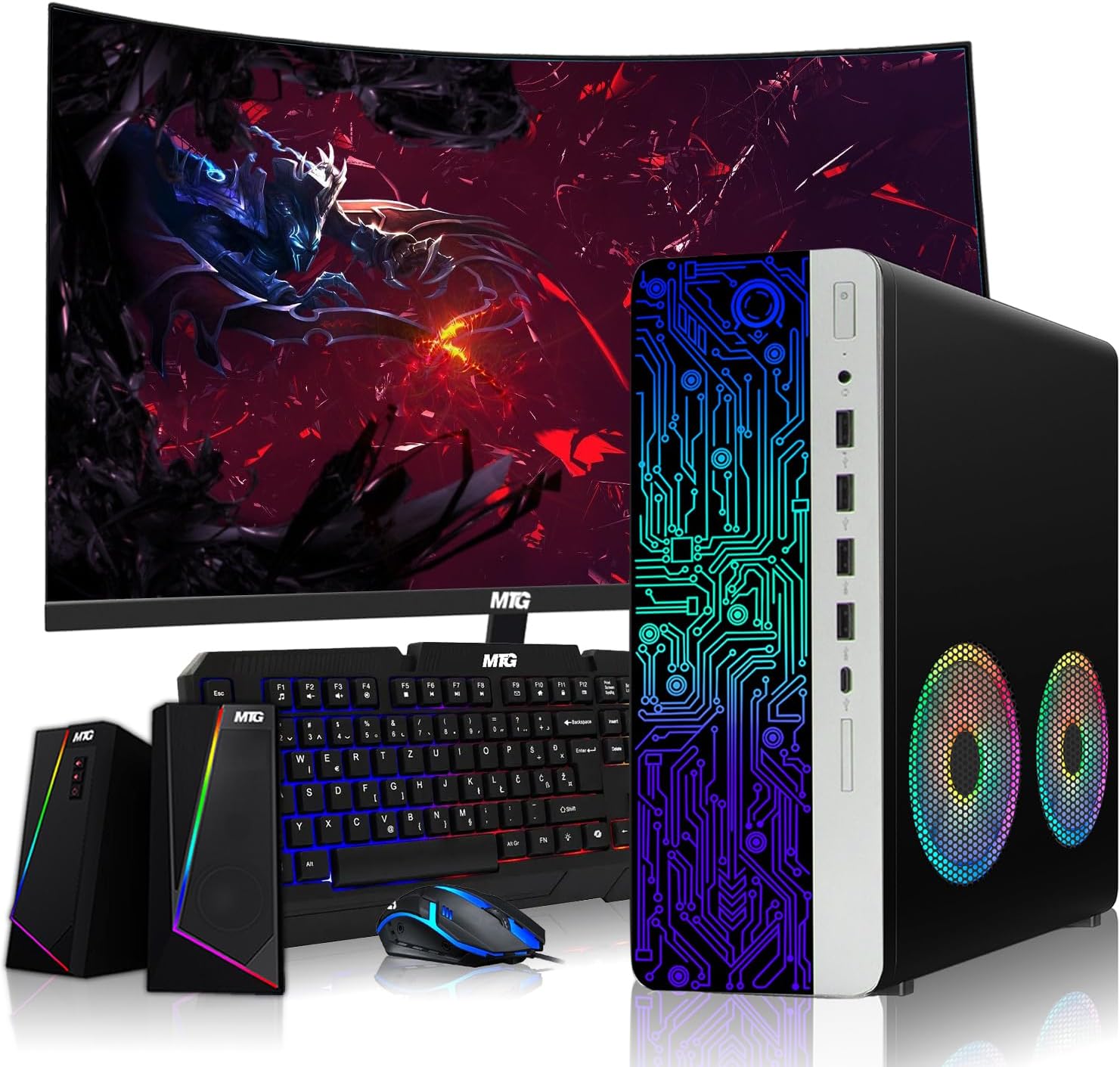 TechMagnet G4 Desktop Computer AMD Pro A10-9700 R7,16GB RAM,256GB SSD,24 Inch Curved Monitor,RGB Speaker,RGB Keyboard with AI-Enabled Copilot Key,Mouse,2X ARGB Fan WiFi,Windows 11 Pro (Renewed)