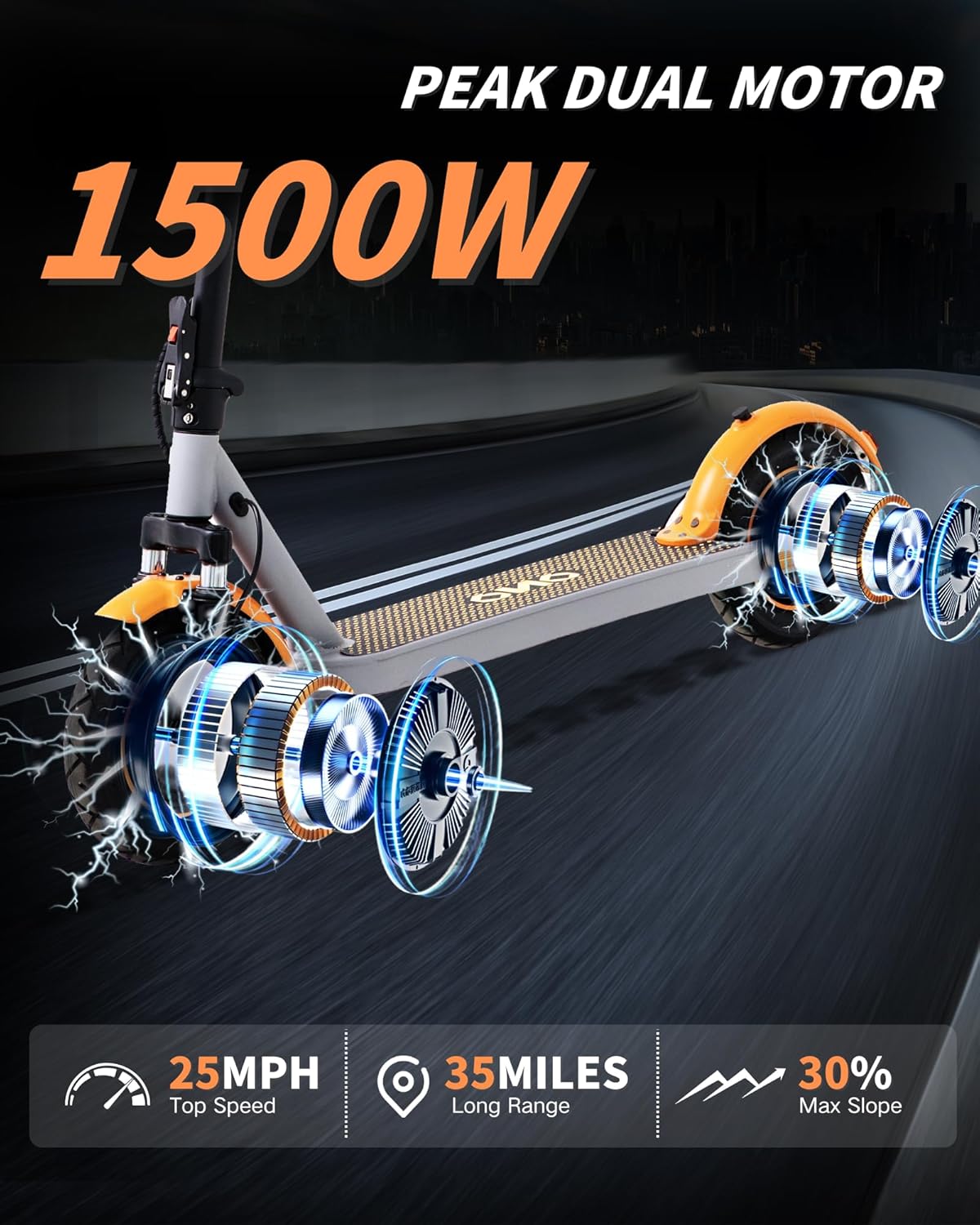 Electric Scooter, 500W/750W/1500W Peak Motor, 8.5