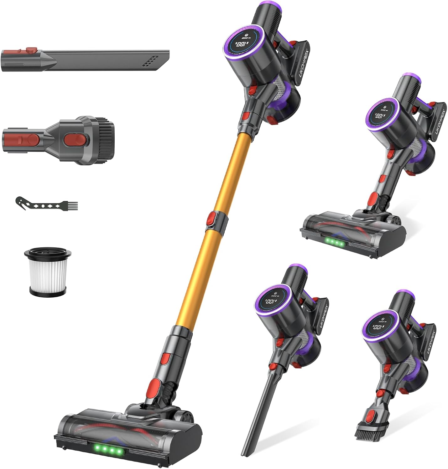 UKDMROX Cordless Stick Vacuum Cleaner: 500W 45KPA 45Mins with Powerful Suction, Self-Standing Lightweight Wireless Rechargeable Handheld Vacuum with Touch Screen for Home Pet Hair/Carpets/Floors/Sofa