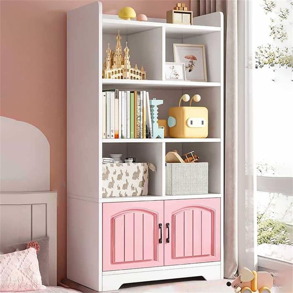 KWOKING Urban Vertical Shelf Bookcase MDF Wood Book Shelf Study Room Bedroom Locker Bookshelf Storage Cabinet Locker Children's Storage Cabinet Baby Toy Cabinet Pink C 23.6