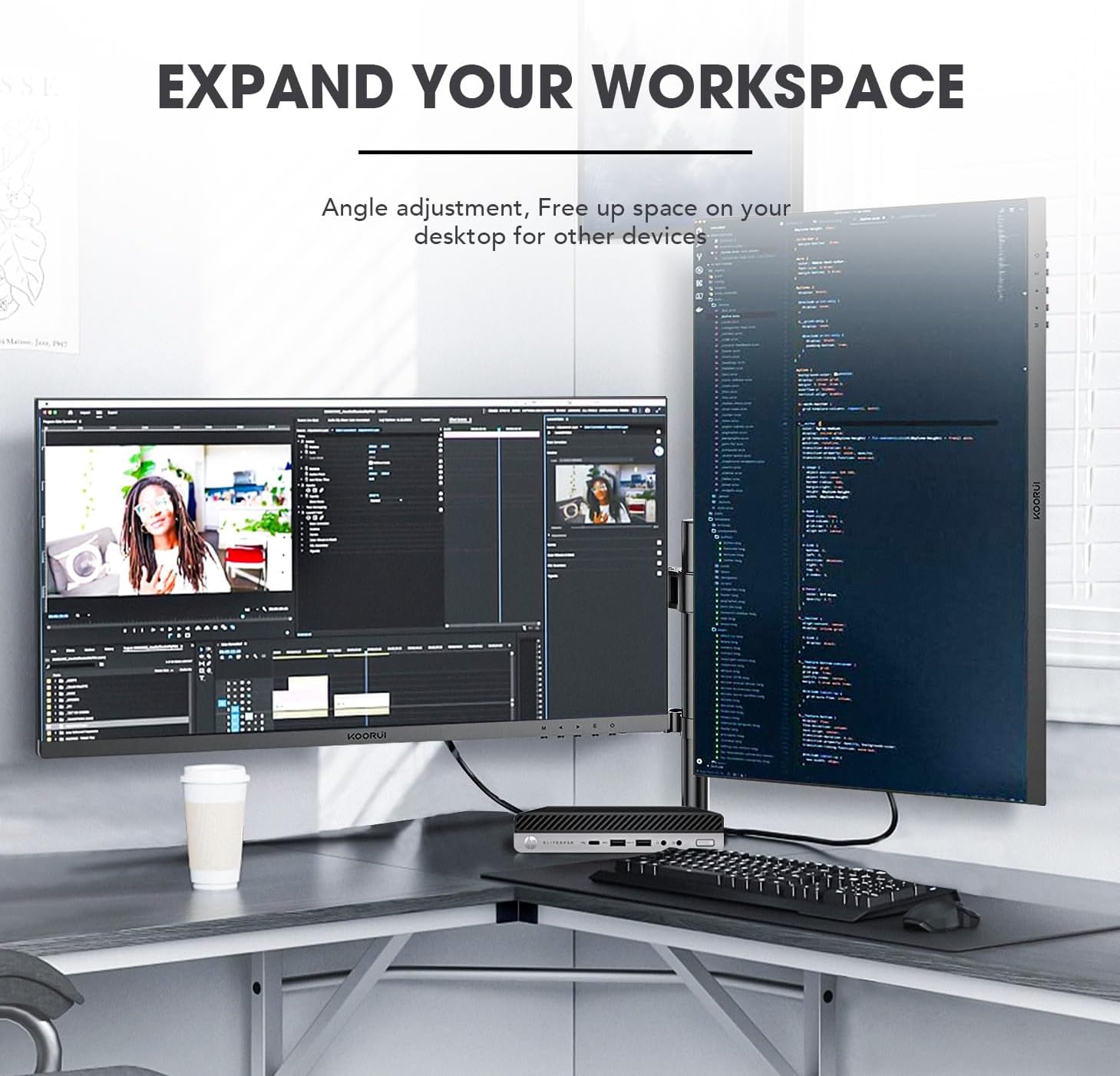 HP EliteDesk 800 G4 DM Dual 22 inch Computer Monitors and Mount Bundle, Intel i5-8500,16GB Ram 512GB NVMe SSD,WiFi,Windows 11 (Renewed)