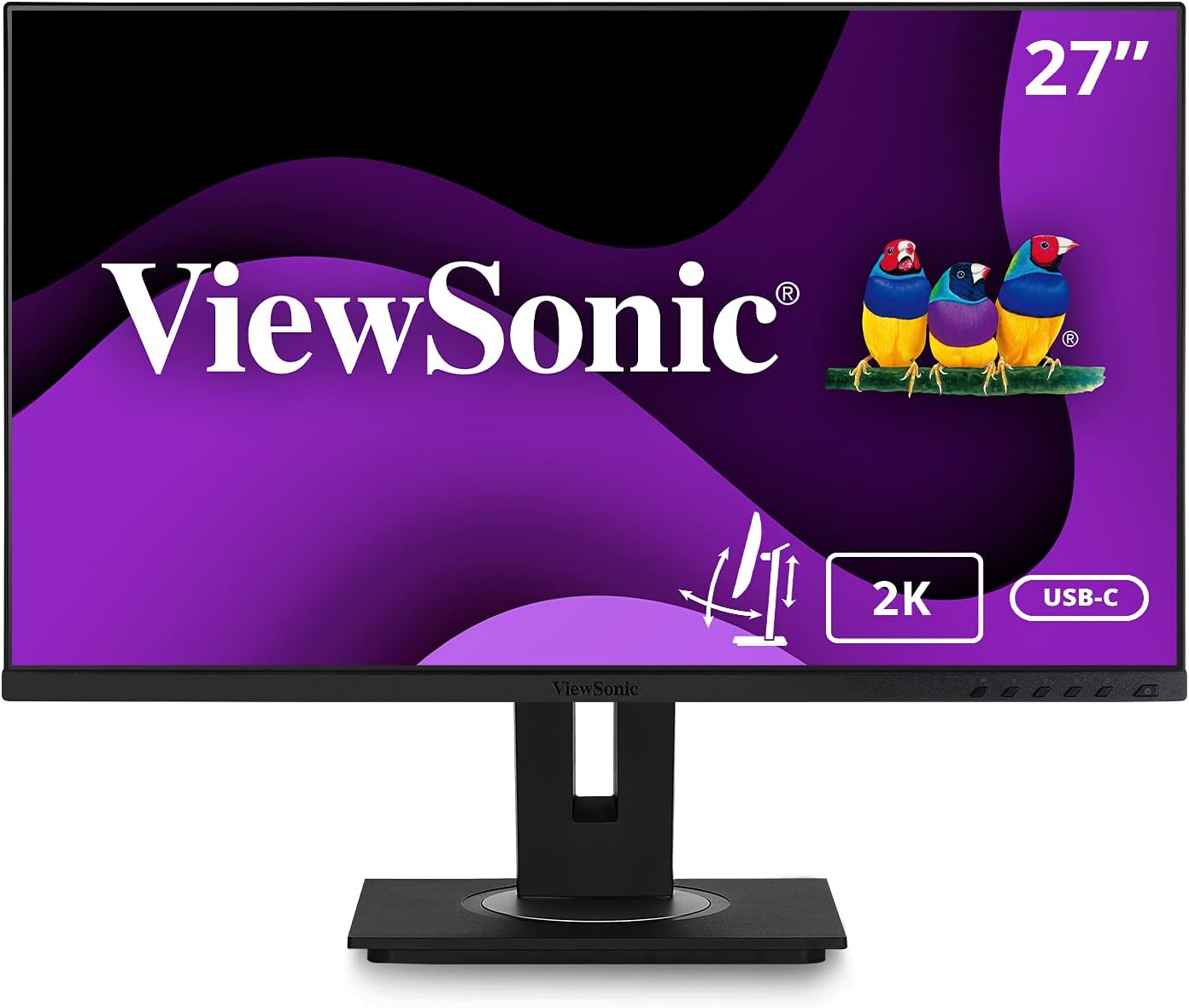 ViewSonic VG2756-2K 27 Inch IPS 1440p Docking Monitor with Integrated USB 3.2 Type-C RJ45 HDMI Display Port and 40 Degree Tilt Ergonomics for Home and Office