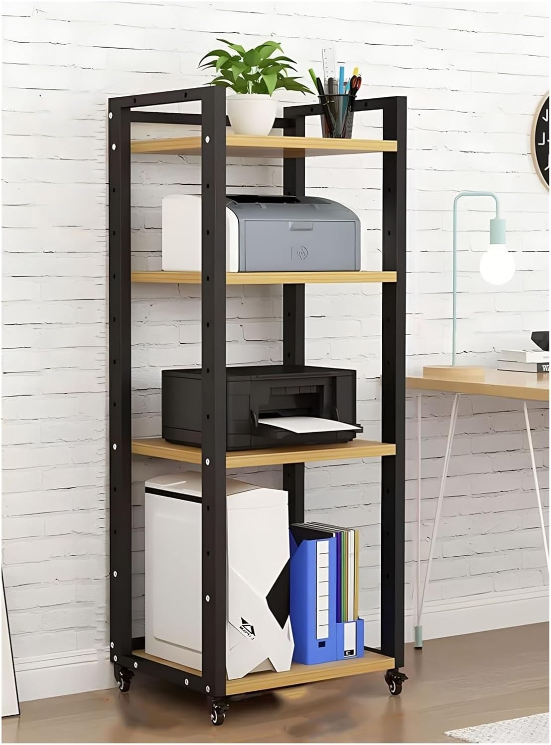 SRNSAEB 55Inch/ 140cm Tall Audio Rack Mount Steel & Solid Wood Cabinet