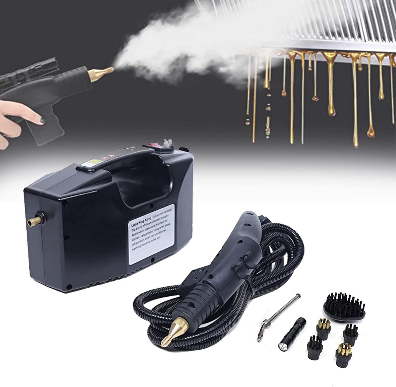 XYEJL 3000W Portable Handheld Steamer Cleaner, High Temp High Pressure Steam Cleaning Machine, Automatic Pumping, for Kitchen Bathroom Furniture Car,Black-220V