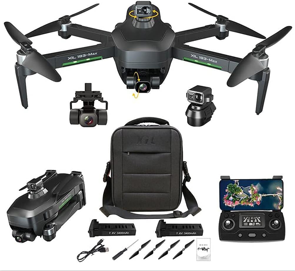 GPS Drones with 4K HD Camera for Adults, Drone Quadcopter UAV 5G WIFI FPV, GPS Drone with 3-Axis Gimbal, RC Drone 360° automatic obstacle avoidance, With 2 batteries 50x zoom VR 3D experience