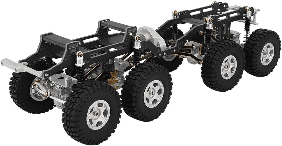 Upgraded 6x6 8×8 Carbon Fiber Chassis Car Frame with Metal Axles Wheel Rims Low Center Gravity Chassis Refit Kit for RC Axial SCX24 (8x8 Silver)