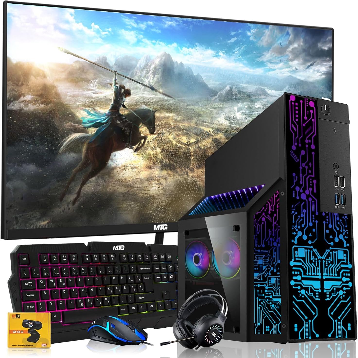 TechMagnet Nova Gaming Desktop PC Bundle with Core i7 32GB RAM 1TB SSD 27 inch Monitor RTX 4060 Graphics RGB Keyboard with AI-Enabled Copilot Key Mouse Headphones Webcam Windows 11 (Renewed)
