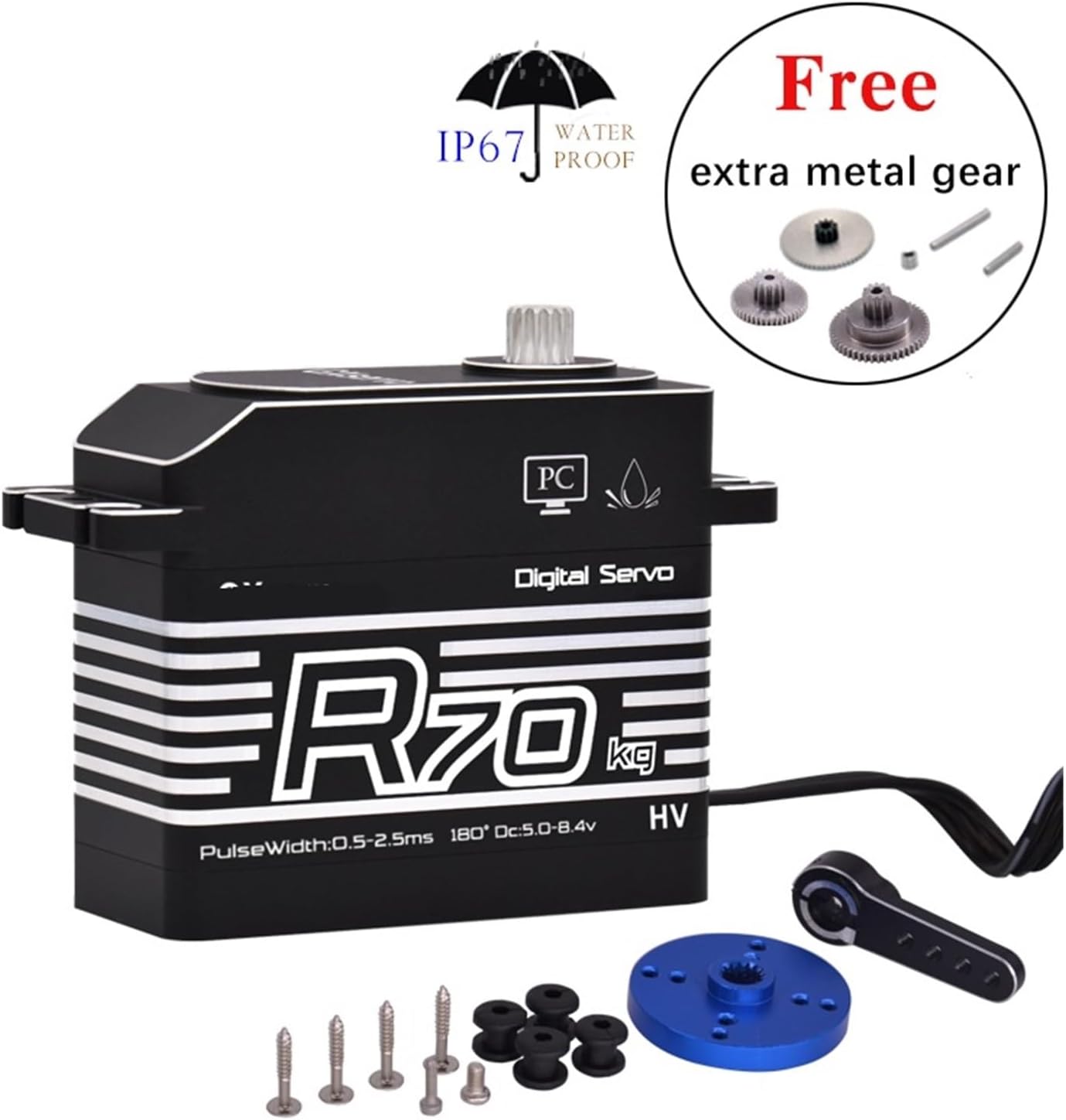 High Torque high Pressure 70KG 80KG servo Full Metal Gearbox Waterproof 1/5 1/6 Scale Model(Full Metal 80KG)