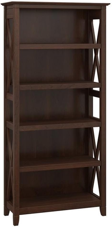 Home Square 5 Shelf Wood Bookcase Set in Bing Cherry (Set of 2)