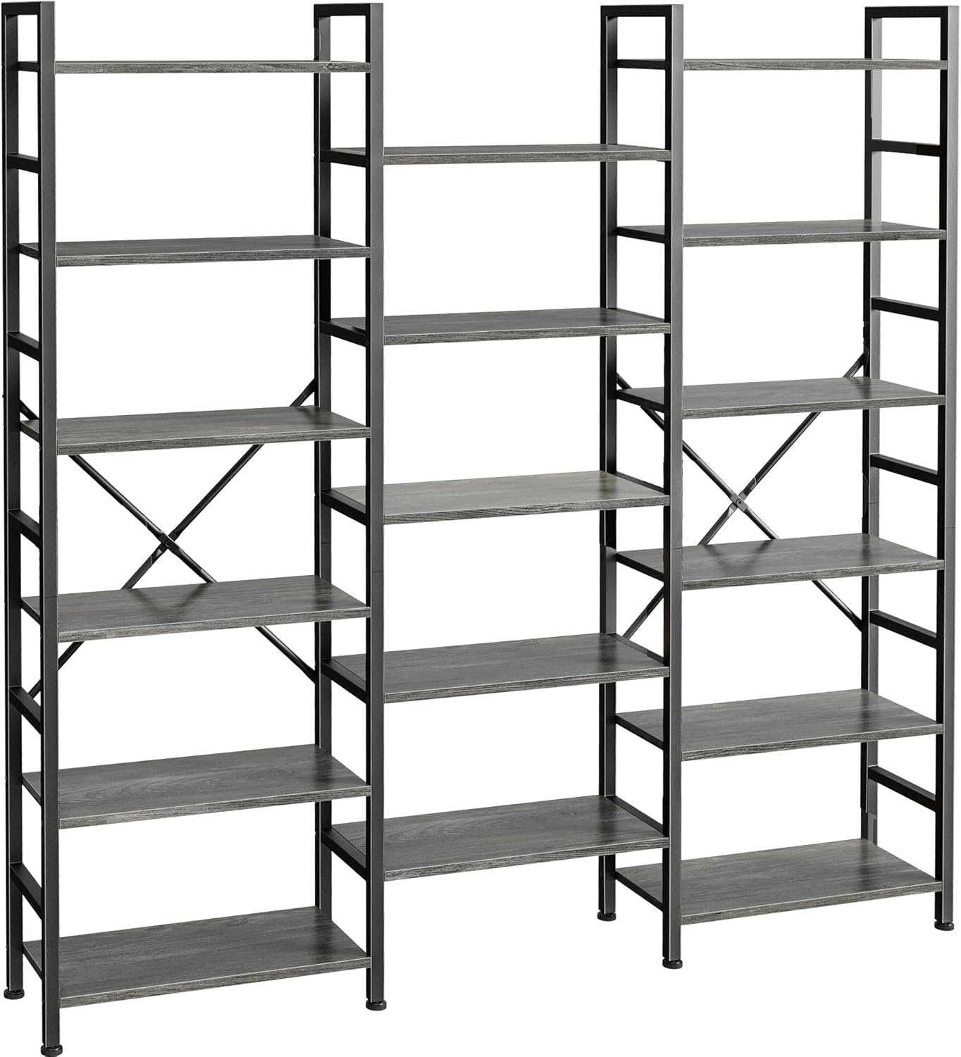 SUPERJARE Triple 6 Tier Bookshelf, Bookcase with 17 Open Display Shelves, Wide Book Shelf Book Case for Home & Office, Grey