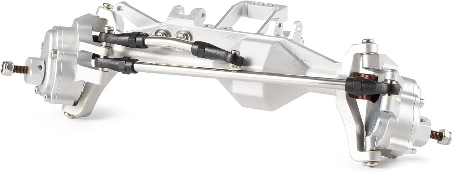RC Car Front Rear Axle Compatible with H10 for Optic for Capra RC for Rock Crawler for LCG Cheater Rigs Machined Offset Portal Front Rear Axle with Servo Mount(Silver,Front and Rear)