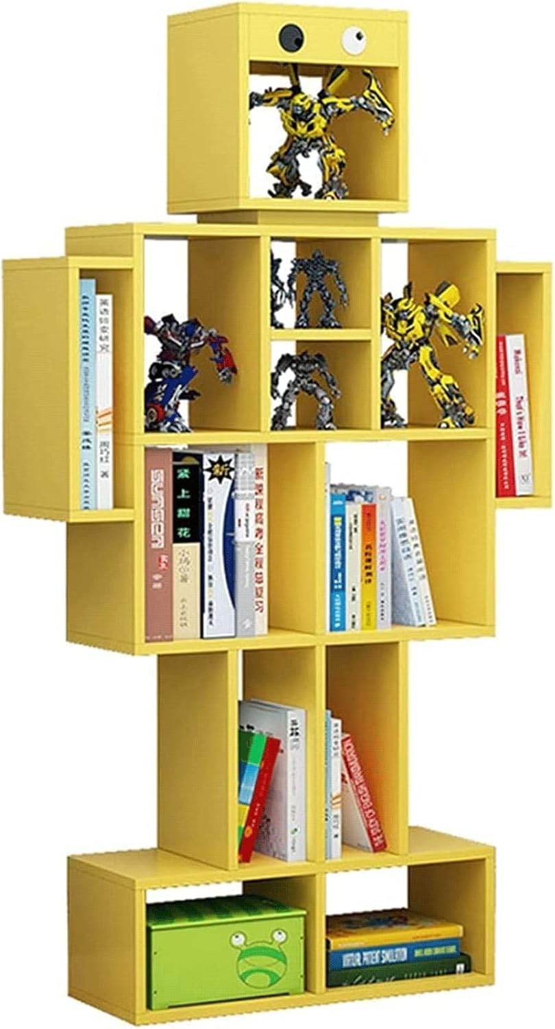 Bookcase Creative Robot Bookshelf Freestanding Display Color Bookcase Open Display Shelves for Bedroom Living Room Ample Storage Space Stable