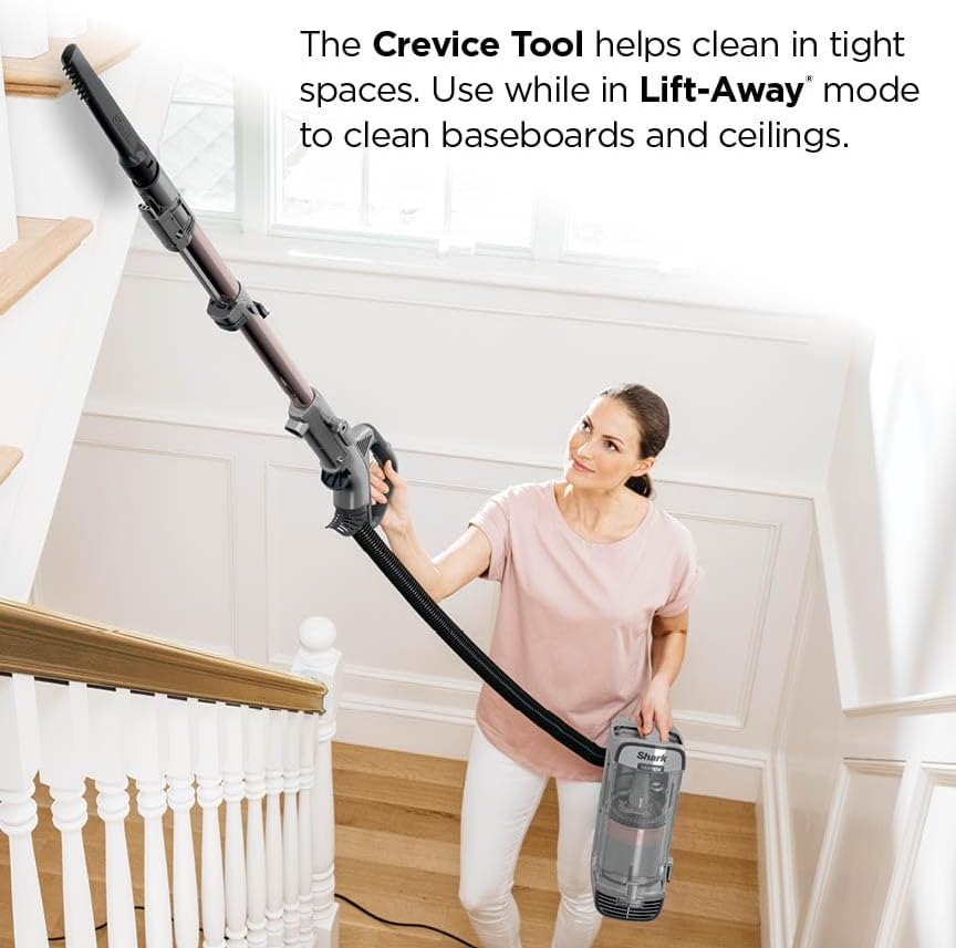 Shark AZ2002 Vertex Powered Lift-Away Upright Vacuum with DuoClean PowerFins, Self-Cleaning Brushroll, Large Dust Cup, Pet Crevice Tool, Dusting Brush & Power Brush, Silver/Rose Gold