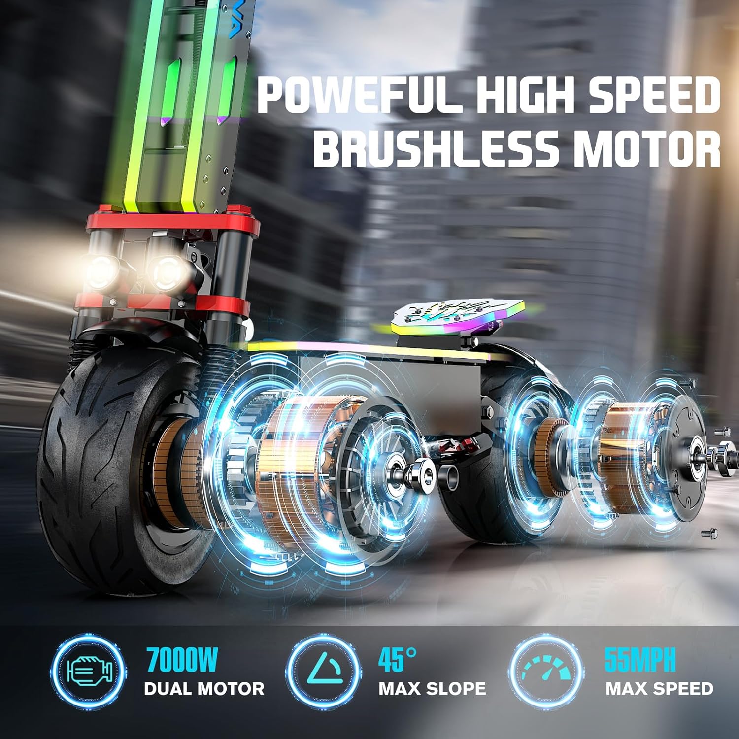 70 Miles Long Range Adults Electric Scooter, 7000W Dual Motor, 55MPH Fast Escooter,12 Inches Road Tires Foldable E-Scooters with Seat