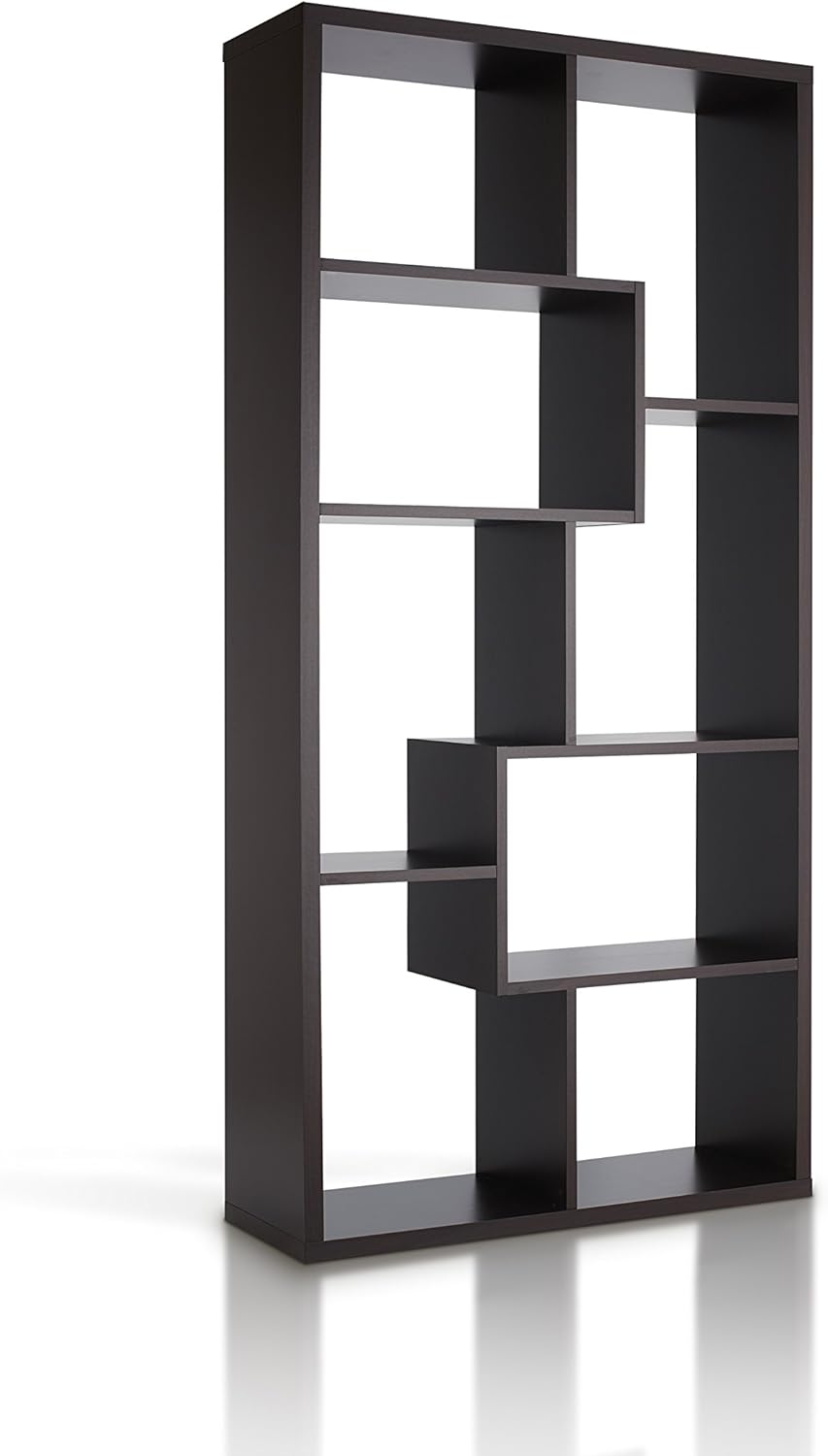 HOMES: Inside + Out 27090WNT Modern 10-Shelf Open-Back Wood 35 in. Bookcase for Living Room, Bedroom, Home Office, Walnut